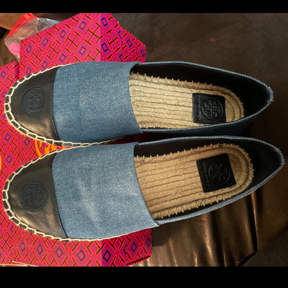 Tory Burch navy blue espadrilles, only used once.
